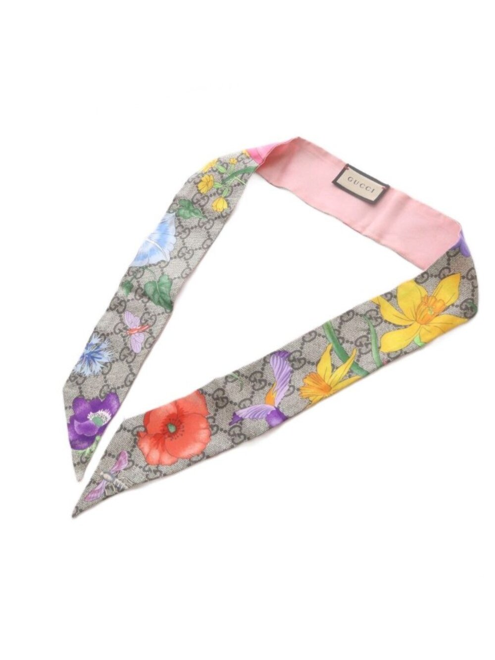 Gucci Scarf Neck Bow GG Flora Beige Pink